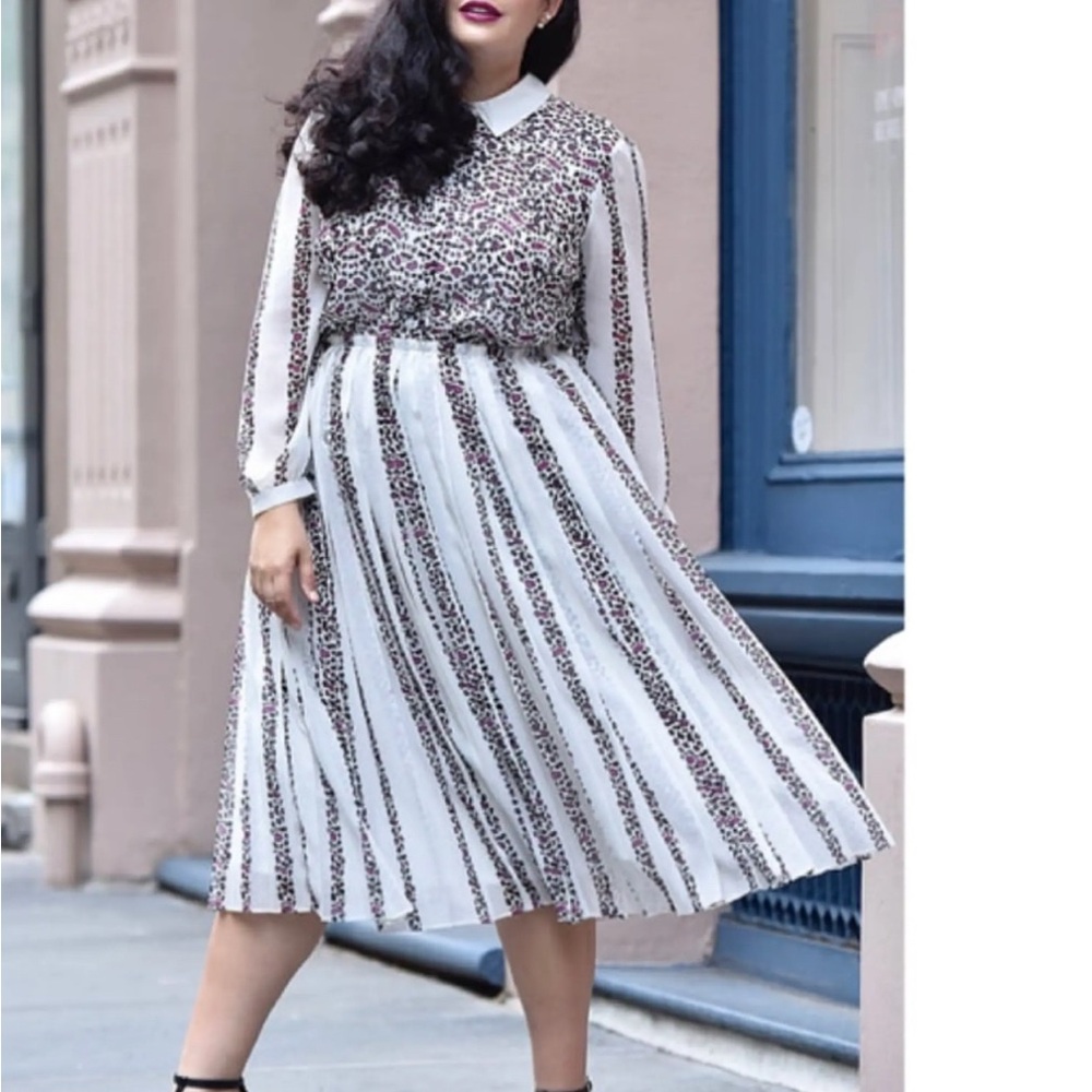 Lane Bryant Black and White Patterned Long Sleeve Dress
